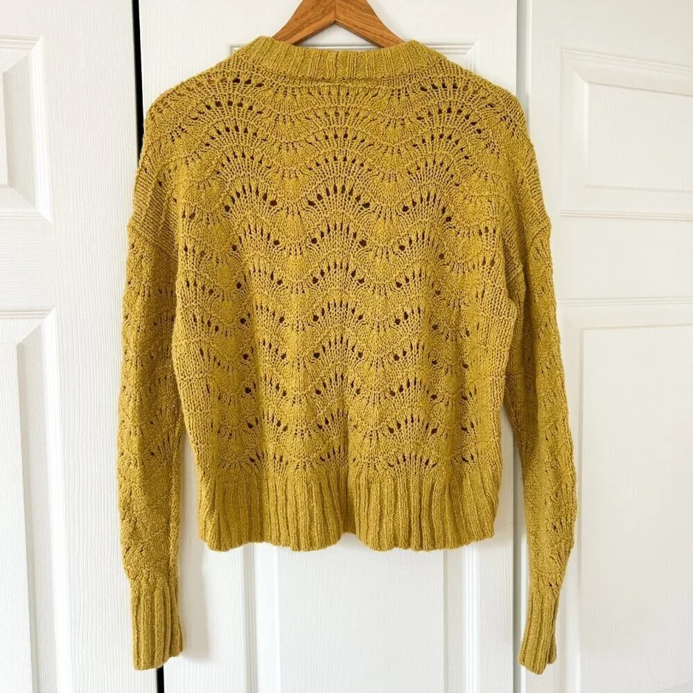 American Eagle Mustard Yellow Pointelle Knit Sweater Women’s Size XS